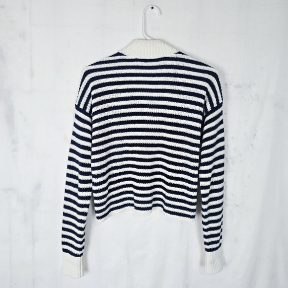 Madewell White And Navy Ribbed Half-Zip Sweater in Stripe - Picture 6 of 12